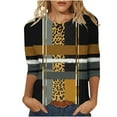 thumbnail image 2 of LYEAA Striped 3/4 Sleeve Tops for Women Soft Cotton Crew Neck T-Shirt Loose Fit Casual Summer Tops with Elastic Waistband Trendy Print Design Brown XXXL, 2 of 5