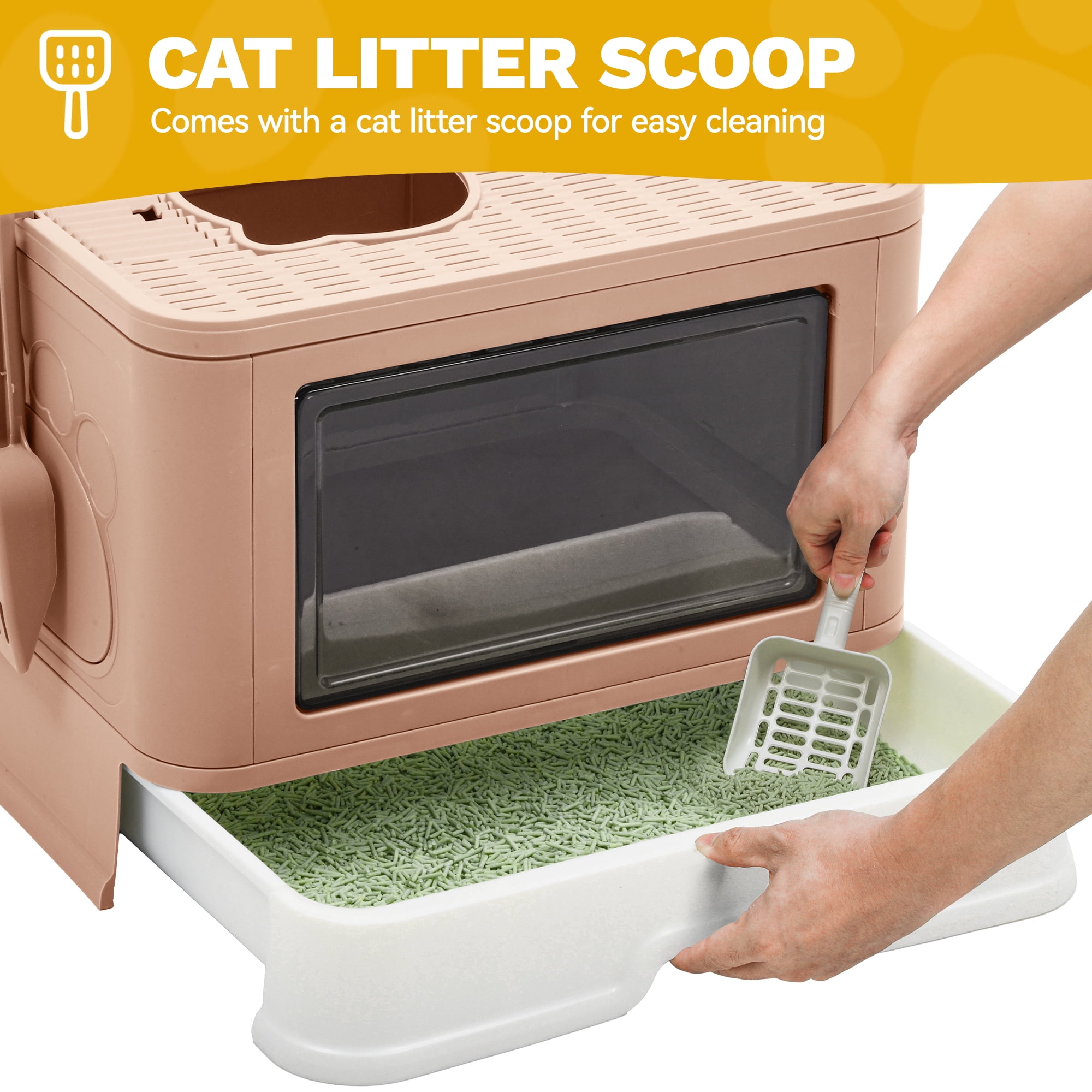 Uforic Large Enclosed Cat Litter Box with Lid Drawer Type Easy to Clean,with Litter Scoop,Pink