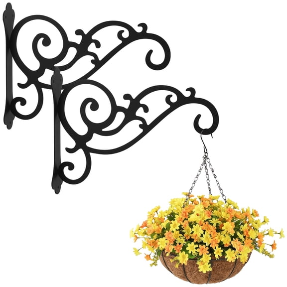 2 Pcs Hanging Planter Hooks, Outdoor Scroll Hanging Plant Brackets, Wall-mounted Metal Wall Hooks, Heavy-duty Scroll Iron Brackets for Flower Pots, Bird Feeders, Lanterns
