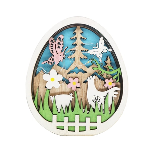 Decoración de Pascua - , Conejo, Árbol, Mariposa, Grabado Iluminación Adorno de flor de de madera Hueco Artesanía de bricoje Lámpara en huevo Sunnimix Decoraciones de Pascua