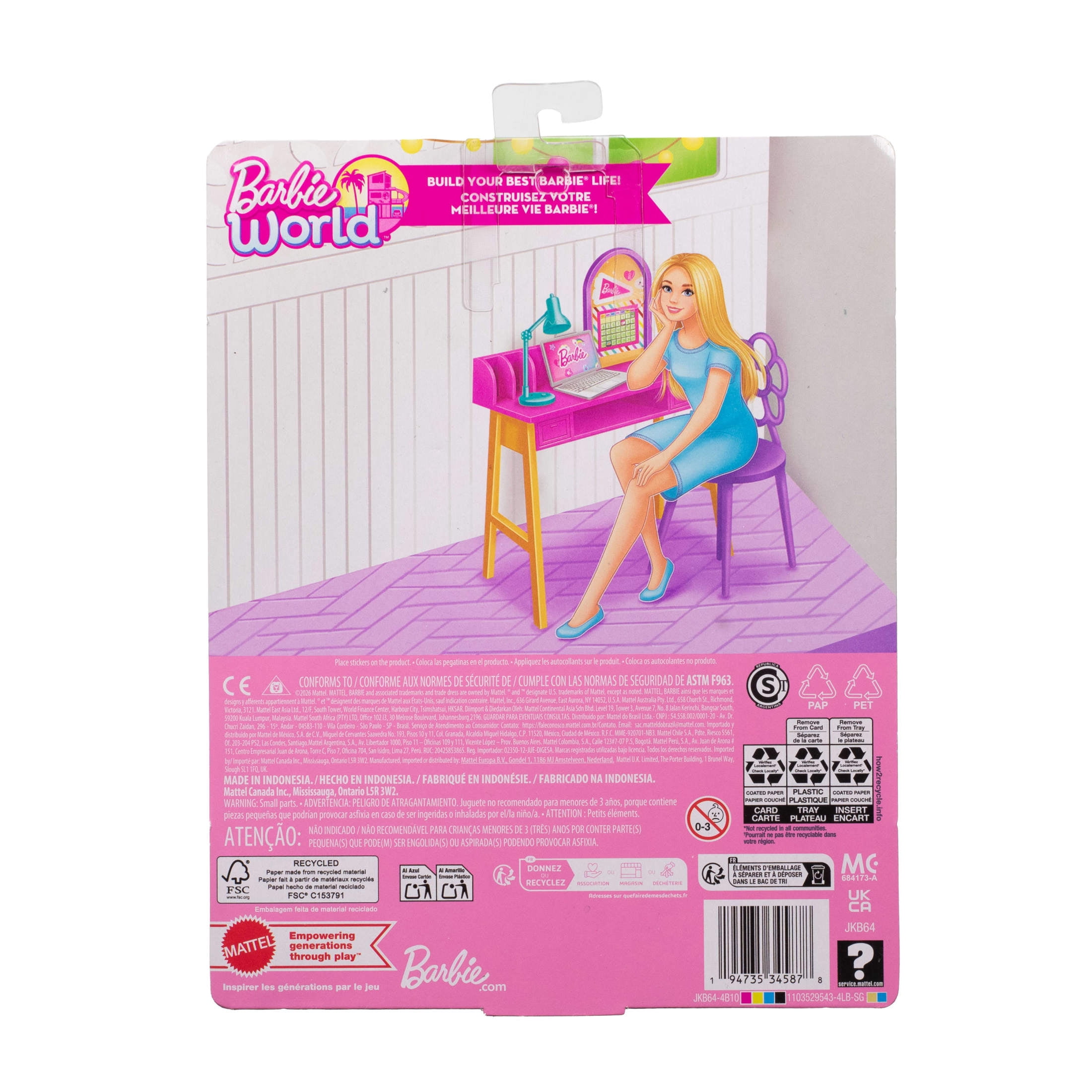 Barbie World Desk Playset with 4 Pieces for Study Time, Furniture