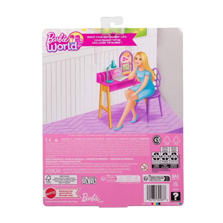 Barbie World Desk Playset with 4 Pieces for Study Time, Furniture