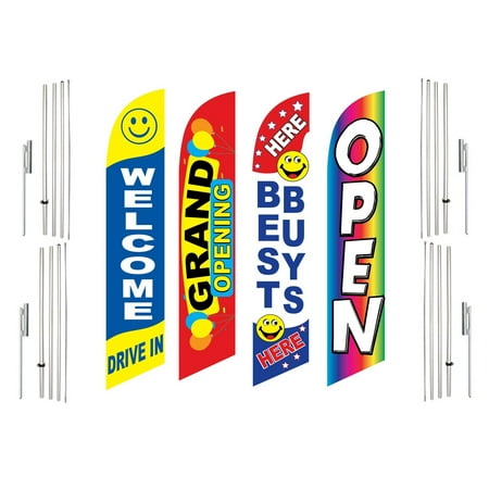 4 Swooper Flags With 4 Pole Kits Welcome Drive In Grand Opening Best Buys Here Open