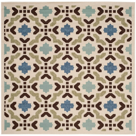 SAFAVIEH Veranda Branson Geometric Indoor/Outdoor Area Rug, 6'7" x 6'7" Square, Cream/Aqua