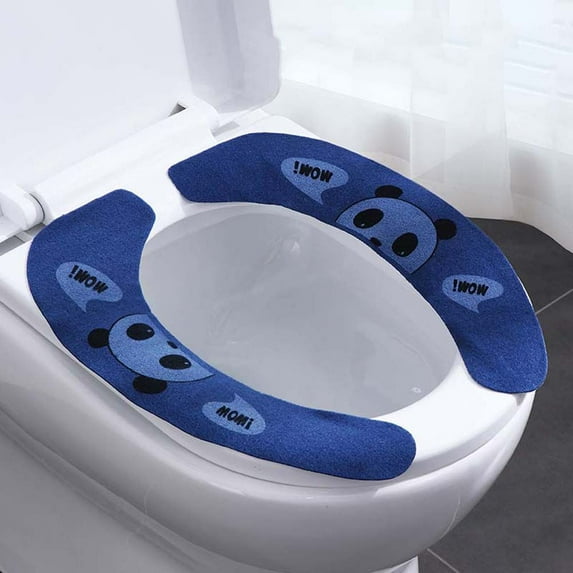 Soft Cartoon Household Washable Washroom Reuseable Closestool Pad Toilet Sticky Toilet Seat Cover Toilet Seat Cushion BLUE LARGE