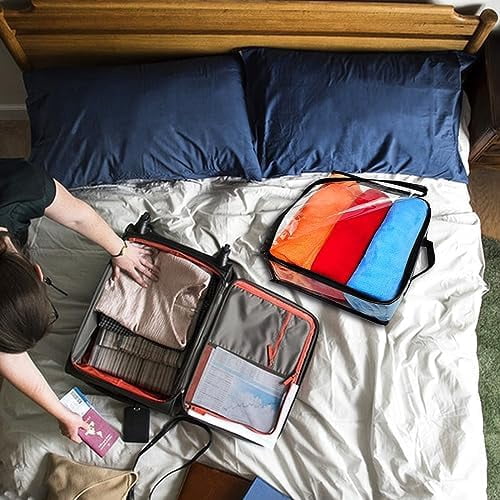 10 Pieces Large Clear Travel Packing Cube ，Clear Vinyl Zippered Storage Bags See Through Moving Bag Plastic Storage Bags PVC Multipurpose Pouch with Handle for Sweater Shirts Dress Storage