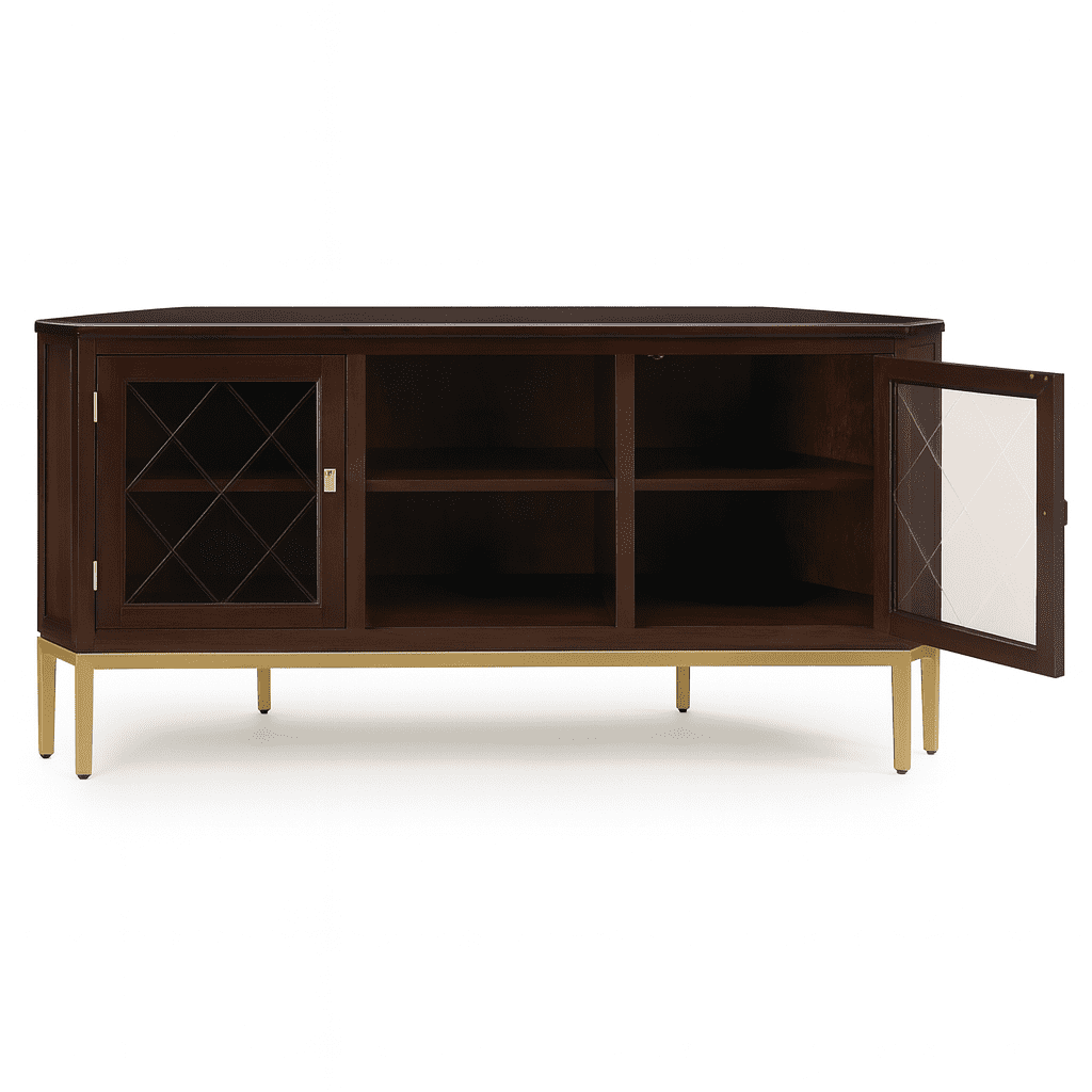 Leick Home Wood and Metal 2-Door TV Stand for TVs up to 62", Chocolate/Gold