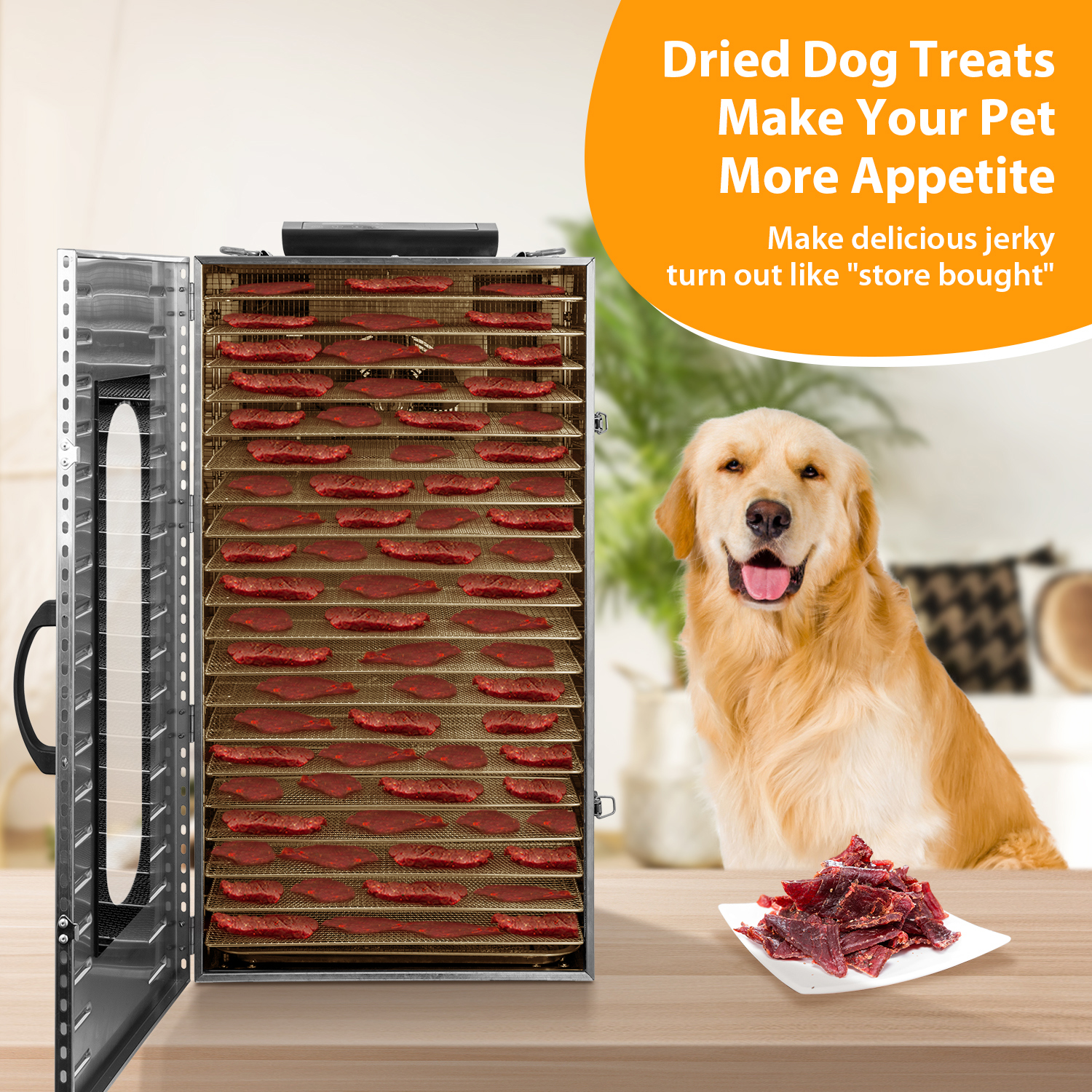 Joreek Food Dehydrator Machine, 20 Stainless Steel Trays, 1500W Power, 194°F Dehydrated Dryer for Jerky, Dog Treats, Herbs, Meat, Fruit, Yogurt and Veggies