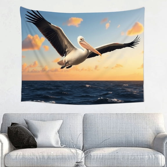 RKSupls Tapestry Wall Hanging Art, Pelican Flying Ocean Sunset Tapestry Decoration for Daily Bedroom, Dorm, Living Room, Apartment Hallway Home Decor