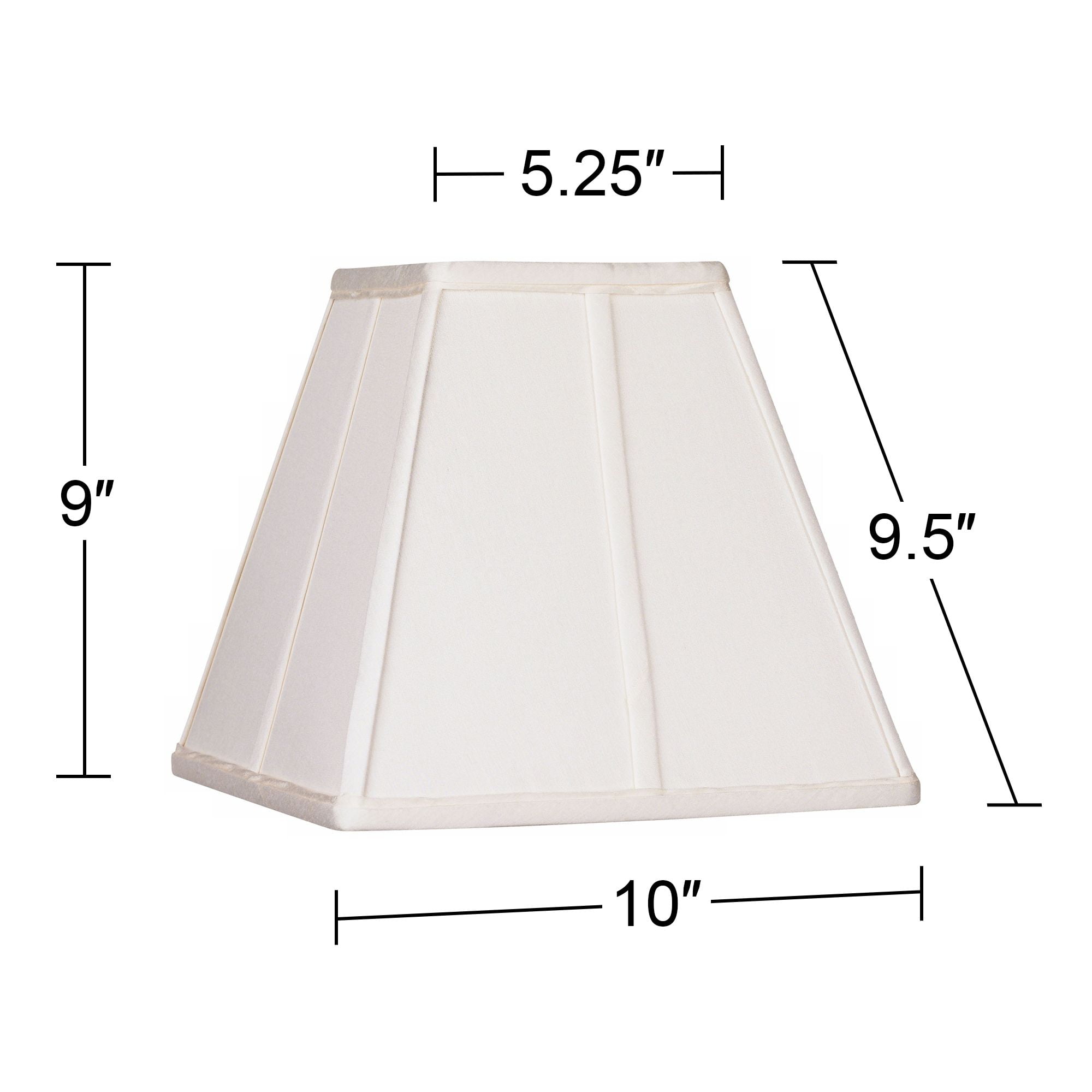 Springcrest Ivory Classic Small Square Lamp Shade 5.25" Top x 10" Bottom x 9" High x 9" Slant (Spider) Replacement with Harp and Finial