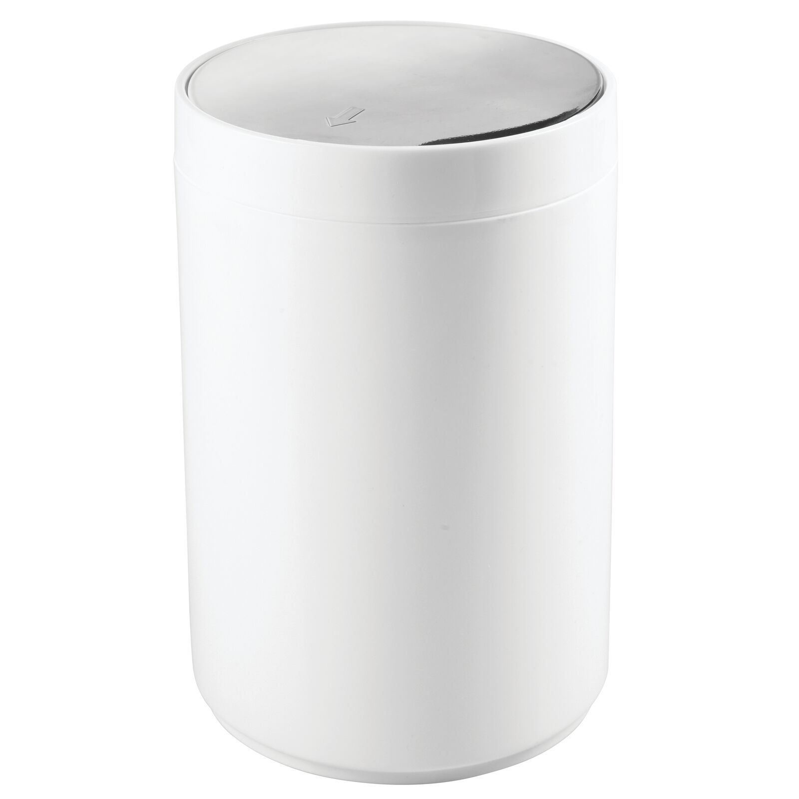 mDesign Plastic Small Round Trash Can Wastebasket, Swing Lid White