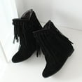 thumbnail image 6 of VKEKIEO Cowgirl Boots For Women Tassel Peak Toe Ring Mid Heel Booties Fringe Slip-On Black, 6 of 7