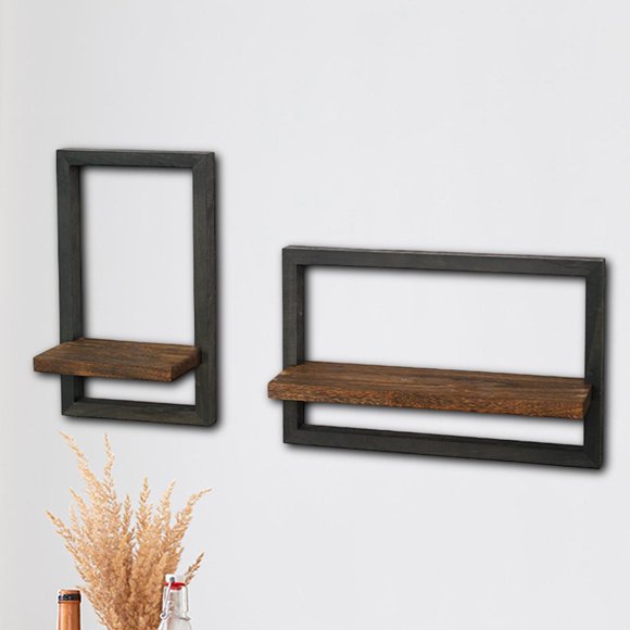 Estantes Flotantes, Estantes de Pared de Madera, Juego de Estantes de Exhibición Y Almacenamiento de Decoración de Pared Moderna Y Rústica para Cocina 2 piezas negras