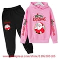 thumbnail image 3 of Conjunto de sudadera con capucha navideña, ropa para niños, chándal con capucha para niñas, sudadera de Papá Noel para niños, 2 piezas, ropa para niños de Stranger Things, 3 of 5