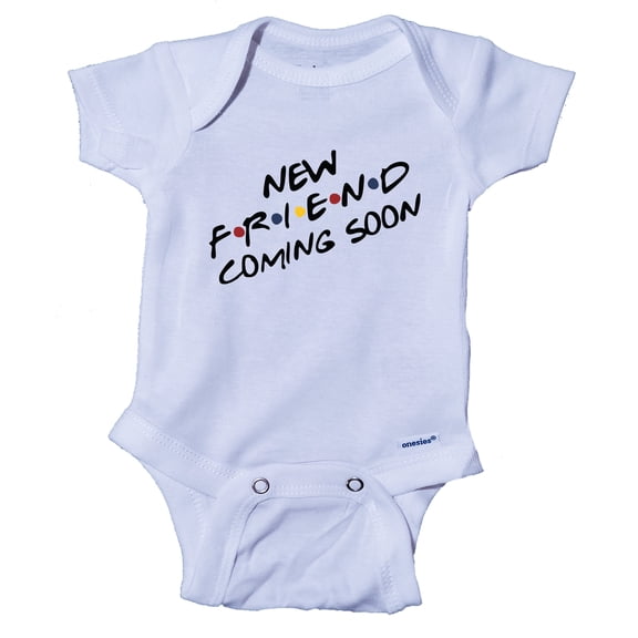 Ink Trendz New Friend Coming Soon Chandler Inspired Friends TV Themed Cute unisex Baby One-piece Onesie Pregnancy Reveal (White, Newborn)