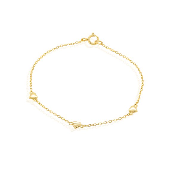 Mercie Sterling Silver Gold Vermeil Gold Heart and Paperclip Chain Bracelet, Dainty Adjustable Jewellery for Women