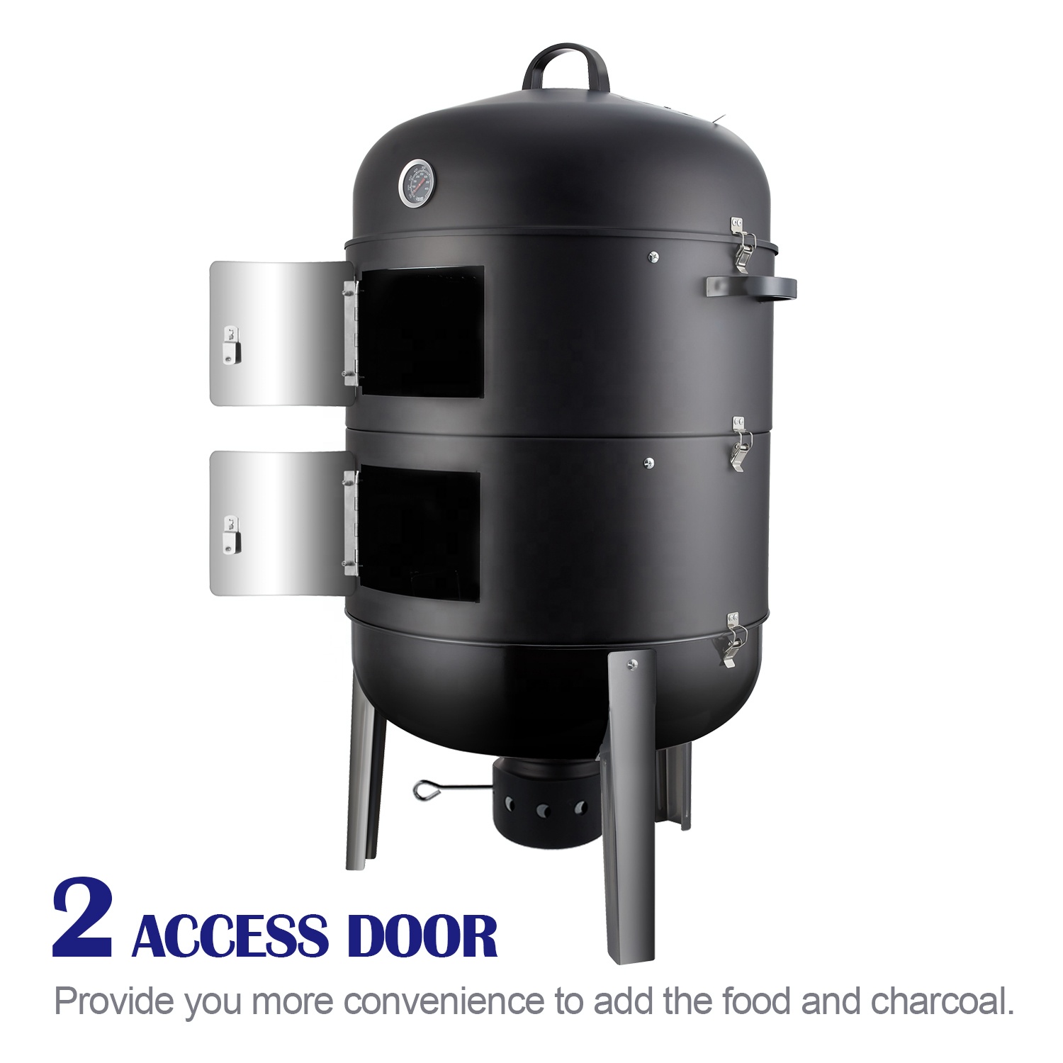 3-in-1 Charcoal BBQ Smoker, Outdoor Grill Cooker with Built-in Thermometer and 6 Ways for Outdoor Backyard Cooking Grilling Camping