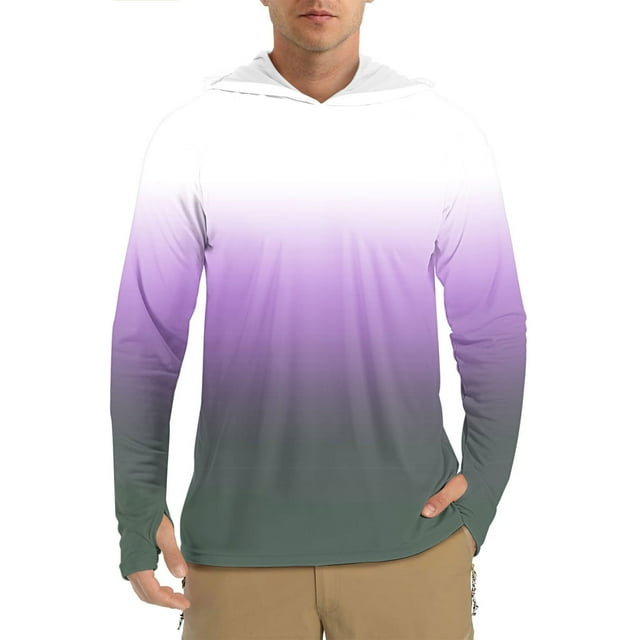 Handshe Men's Long Sleeve Hooded Sun Protection Shirts, Lightweight Breathable UPF 50+ Printed Sun Protective Shirts for Men, Outdoor Hiking Camping Rash Guard,Plus Size