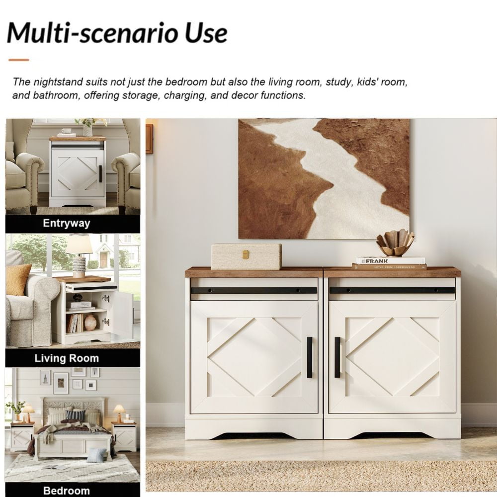 WAMPAT 3 in 1 Farmhouse TV Stand for TVs up to 110",Wood Entertainment Center with Drawers and Adjustable Shelves,TV Console Table with Barn Door for Living Room,Cream White