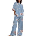 thumbnail image 2 of Ensembles de Pyjama pour Femmes Adapté Été Col Rond Manches Courtes Imprimé Floral Haut Chemise avec Pantalon Grande Taille 2 Ensemble TTG, 2 of 5