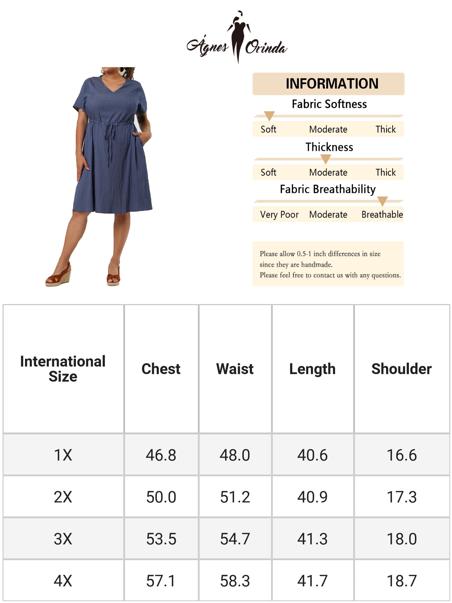 Unique Bargains Women's Plus Size V Neck Short Sleeve Chambray Denim Dresses 4X Dark Blue