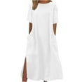 thumbnail image 2 of Sakmal Shift Womens Dresses Spring Long Short Sleeve Crew Neck White Dresses ,Sizes S-2XL, 2 of 7