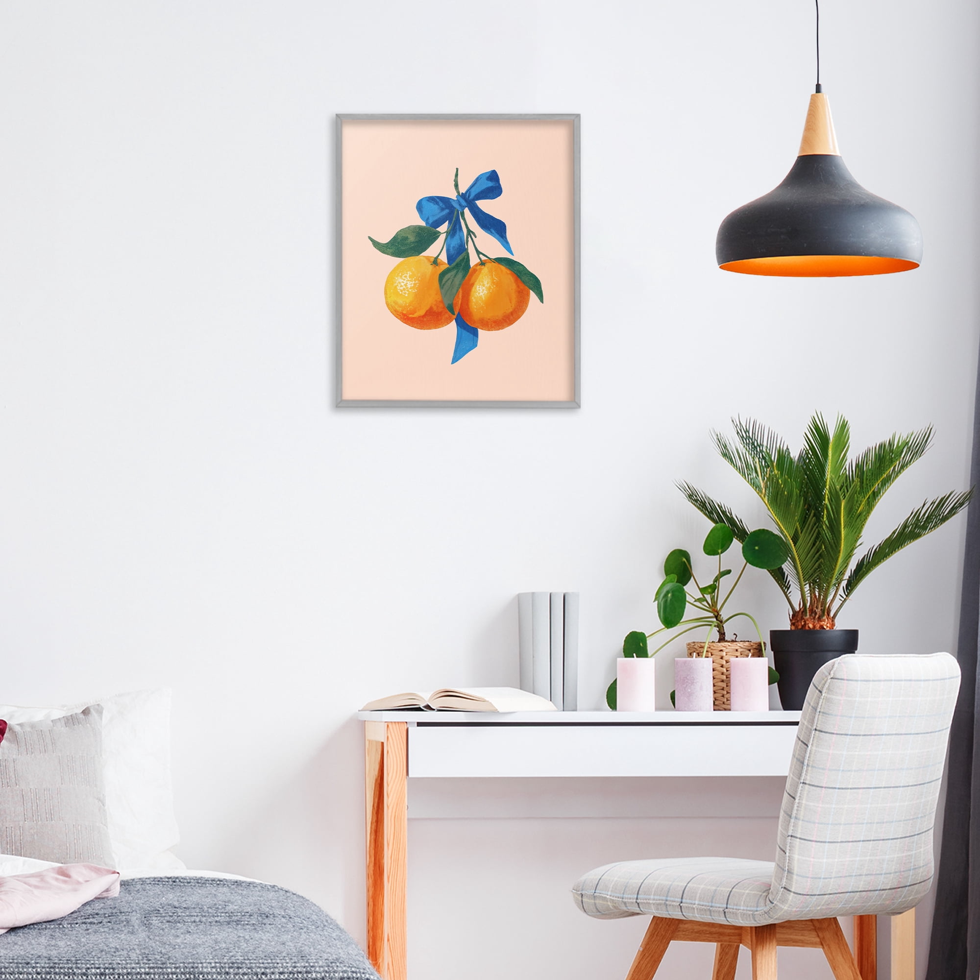 Stupell Industries Two Oranges with Blue Bow Gray Framed Giclee Art, design by Imagine It Images