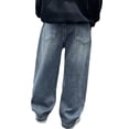 thumbnail image 4 of Ruyang Boys Star Embroidery Baggy Jeans Straight Wide Leg High Elastic Waist Teens Kids Denim Pants Fashion Causal Loose Fit Bottoms, 4 of 9