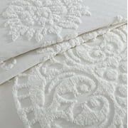 Collections Etc Luxurious Medallion Chenille Fringe Border Bedspread Ivory - Queen