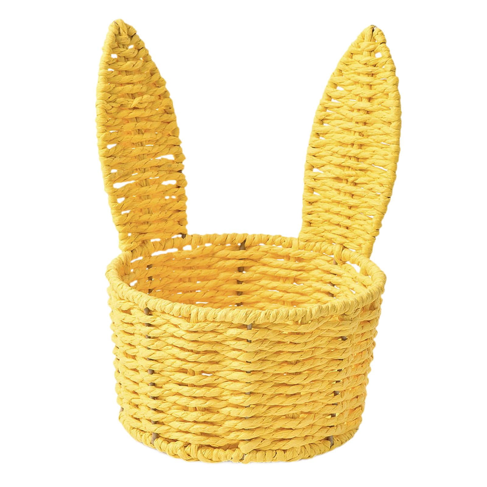 kowaku Easter Woven Bunny Ear Basket Storage Basket Candy Storage Creative Decorative Paper Rope Design Container Multipurpose Organizer Bunny Ear suitable for home decoration festive Yellow