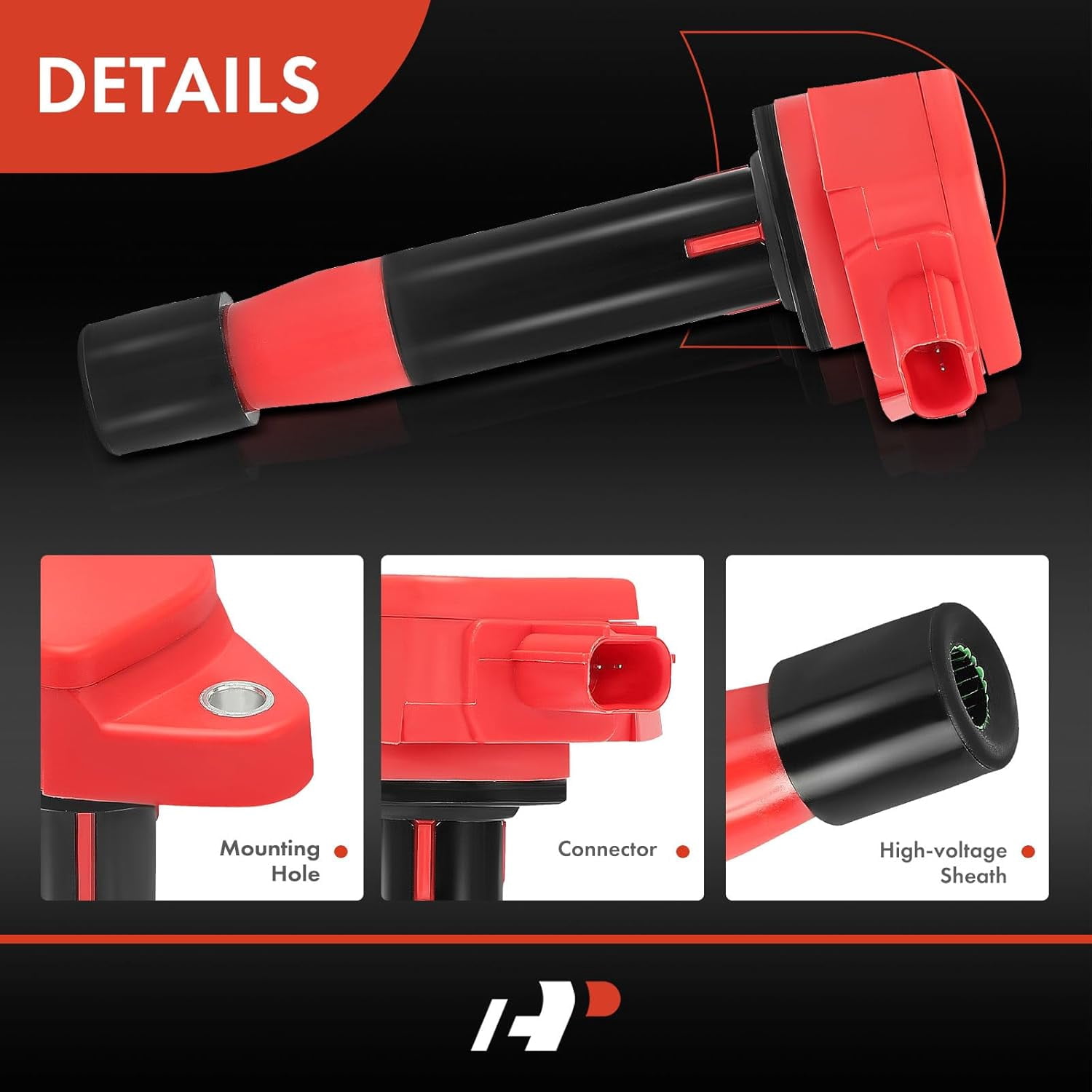 A-Premium (Red) Engine Ignition Coil Pack Compatible with Honda Accord 2008-2012, Accord Crosstour 2010-2011, Pilot, Odyssey, Ridgeline, Crosstour & Acura MDX, RDX, TSX, TL, ZDX, RL, 6-PC Set