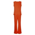 thumbnail image 5 of Conjunto de 2 piezas para mujer: chaleco sin mangas y pantalones anchos, estilo boho informal, color liso, mezcla de poliéster y spandex, 5 of 5