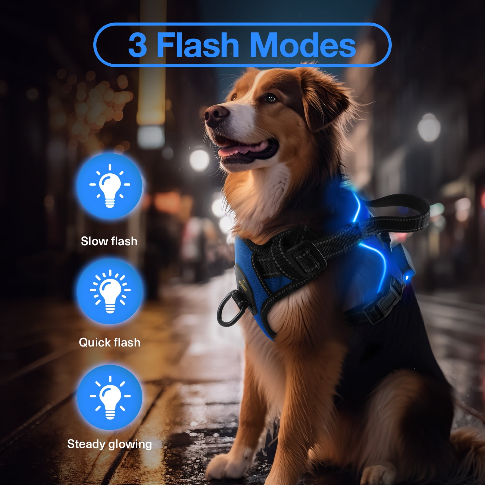 MASBRILL Light Up Dog Harness - No Pull Led Dog Harness Rechargeable Lighted Dog Harness for Night Walking Adjustable Glow Vest for Small Medium Large Dogs