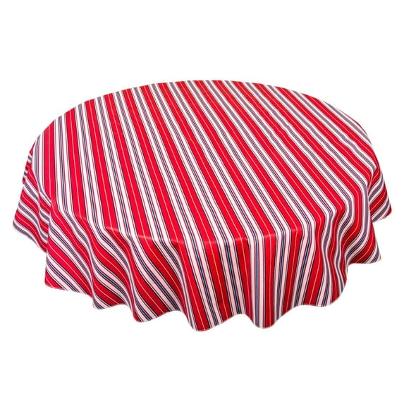 SpillGuard Flannel Backed Vinyl Tablecloth (60" Round) - Patriotic Stripe