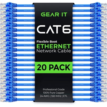 GearIT Cat6 Patch Cables Snagless Flexible Soft Tab Ethernet Cables  Blue 10ft 20-Pack price history on PriceWatchPro