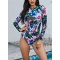 thumbnail image 3 of Women's Rashguard Long Sleeve Zip Floral Print One Piece Swimsuit Swimwear Bathing Suits, 3 of 6