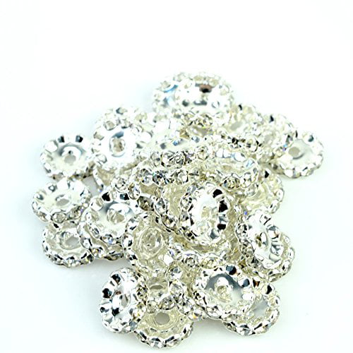 100Pcs Rondelle Spacer Silver Beads Czech Crystal Rhinestone Round 8mm Wholesale 