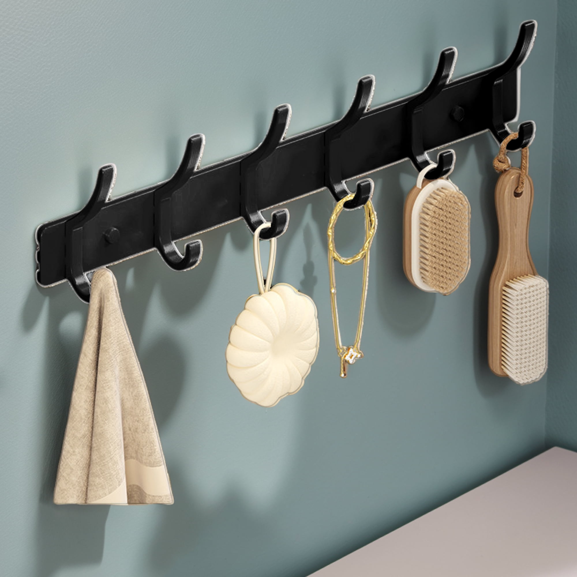 Unique Bargains Coat Rack Wall Mount Hook Deep Black 15x1.2x6