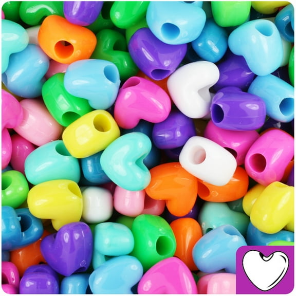 BeadTin Bright Mix Opaque 12mm Heart Pony Beads (250pcs)