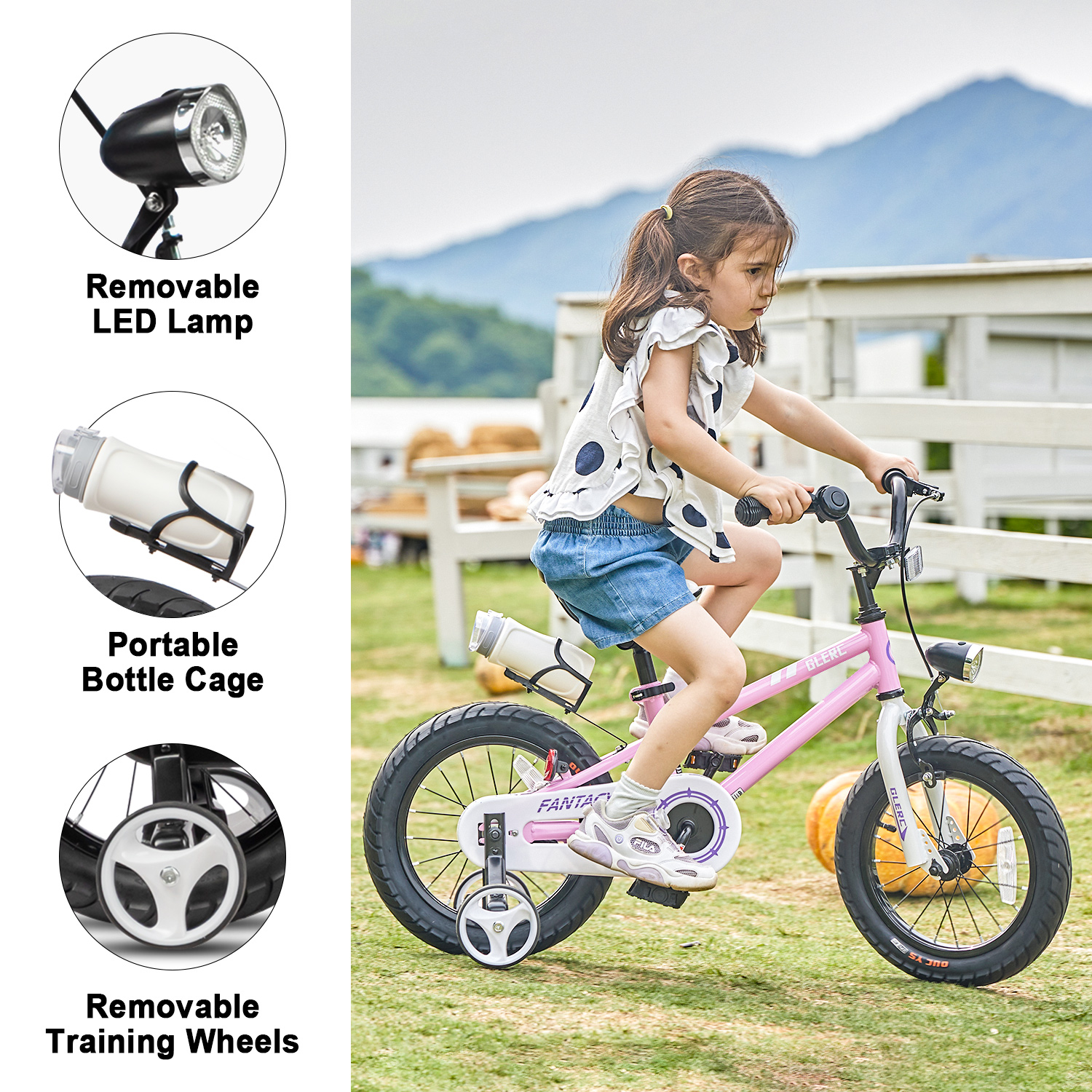 Glerc 14 Inch Kids Bike with Training Wheels and Light photo 3