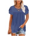 thumbnail image 3 of Jalioing Women's Shirts Pleated Flowy Cross V Neck Tunic Blouses Trendy Loose Short Sleeve Tops Summer Outfits, 3 of 7