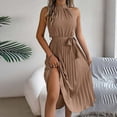 thumbnail image 4 of Women's Sleeveless Halter Neck Pleated Midi Cocktail Dresses A Line Flowy Beach Maxi Dress with Belt, 4 of 6