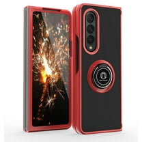 TJS for Samsung Galaxy Z Fold 4 5G Case, 360 Degrees Rotating Metal Finger Ring Holder Phone Cover for Galaxy Z Fold 4 (Red)