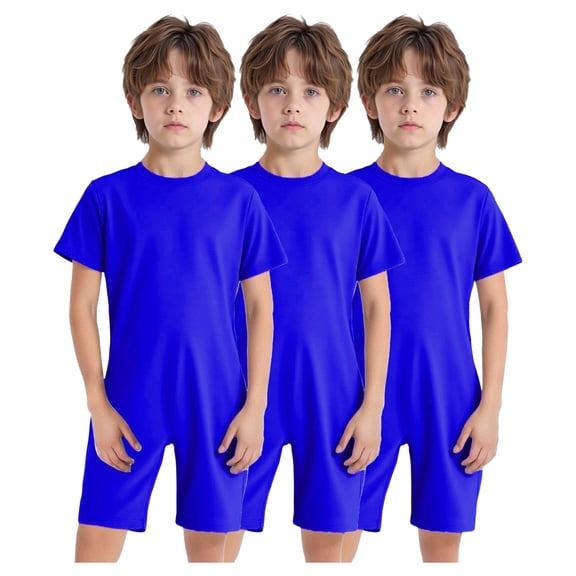 Raenseen Little Girls Boys Ruffle Jumpsuit High Waist Rompers Overalls One Piece Solid Bodysuit Wide Leg Shorts Royal Blue 6