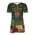 thumbnail image 5 of Otvok V Neck Floral Blouses Women's Short Sleeve Pleated Henley Tops Soft Vacation Casual Tunic Shirts, 5 of 7
