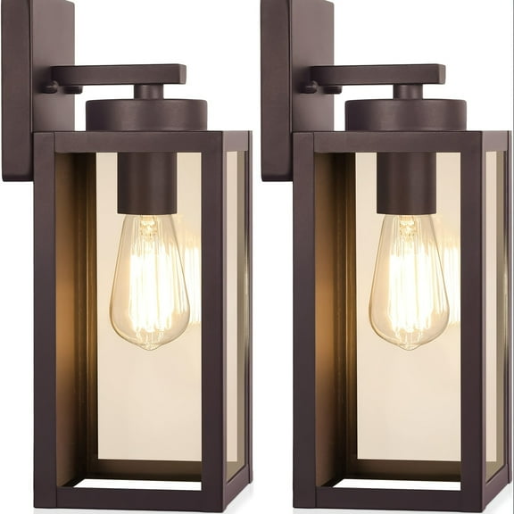 Beslowe 2-Pack Outdoor Lights, Exterior Lanterns, Porch Sconces Wall Mounted Lighting with E26 Sockets & Glass Shades, Modern Matte Black Wall Lamps for Patio Front Door Entryway
