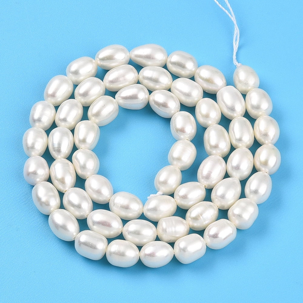 2strands Natural Cultured Freshwater Pearl Beads Strands Rice Creamy White 7~8x5.5~6mm Hole: 0.6mm about 26~27pcs/strand 7.68~7.87''(19.5~20cm)
