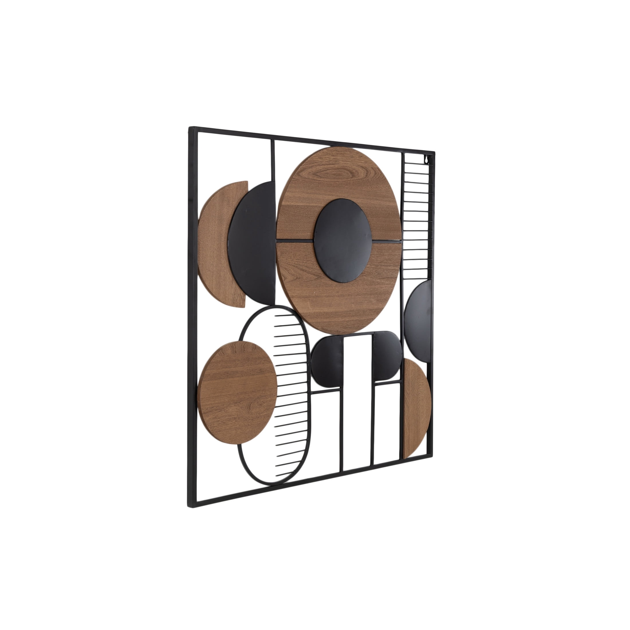 DecMode Black Metal Geometric Wall Decor with Brown Wooden Shapes