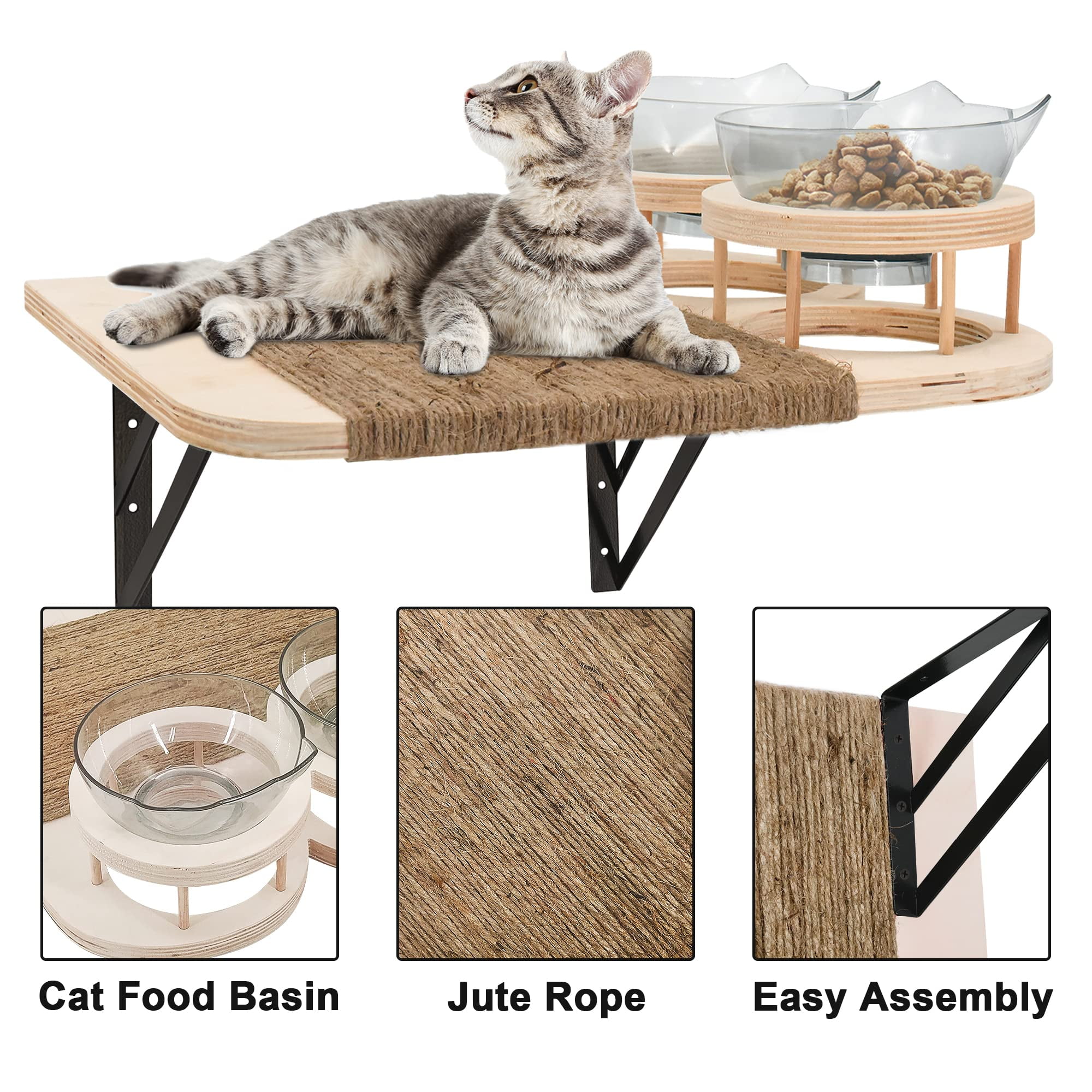 Wall Mounted Cat Perch, Climbing Shelves, Plush Covered Set with 3 Steps & Cat Hammock