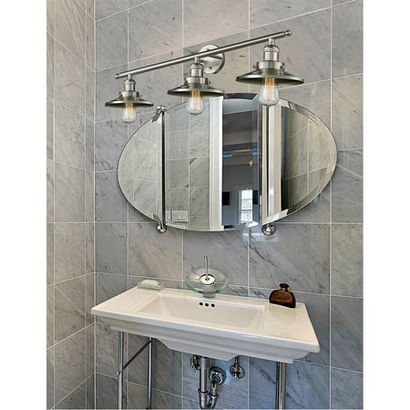 

Black Antique Brass Tone Bathroom Vanity 32 Wide Shape Cone Glass Steel/Cast Brass Medium Base LED 3 Light Fixture